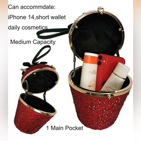 🆕 Rhinestone Studded Strawberry Shaped Handbag - Picture 10 of 10